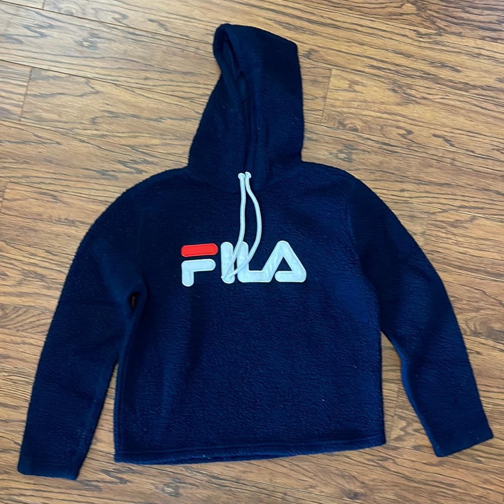 Fleece unisex Large hooded pullover. Dark blue.